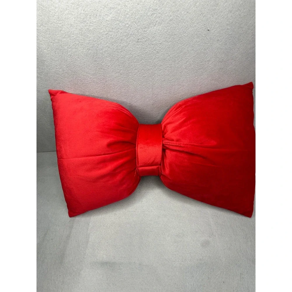 Red Velvet Decorative Bow Pillow Valentines, Christmas 18x11